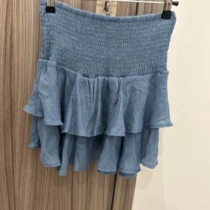 Blue smocked mini skirt